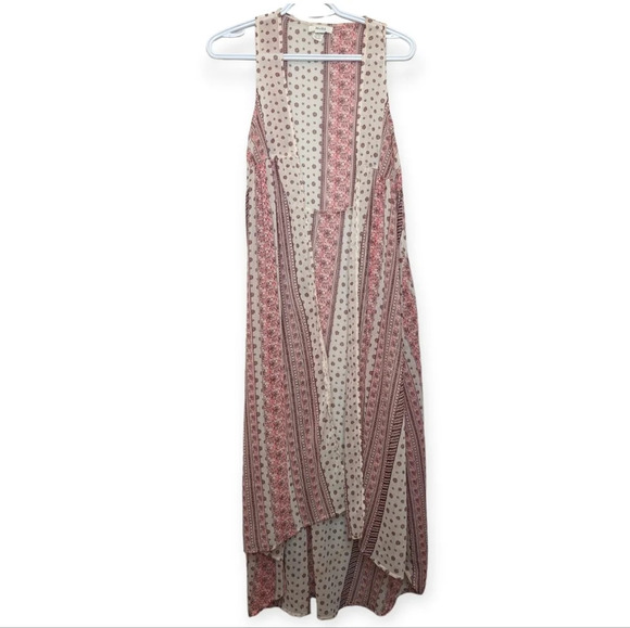 Mudd Pink & Cream Hippie Boho Sheer Duster Sleeveless Cover Up OS  / Small Women - Picture 1 of 8